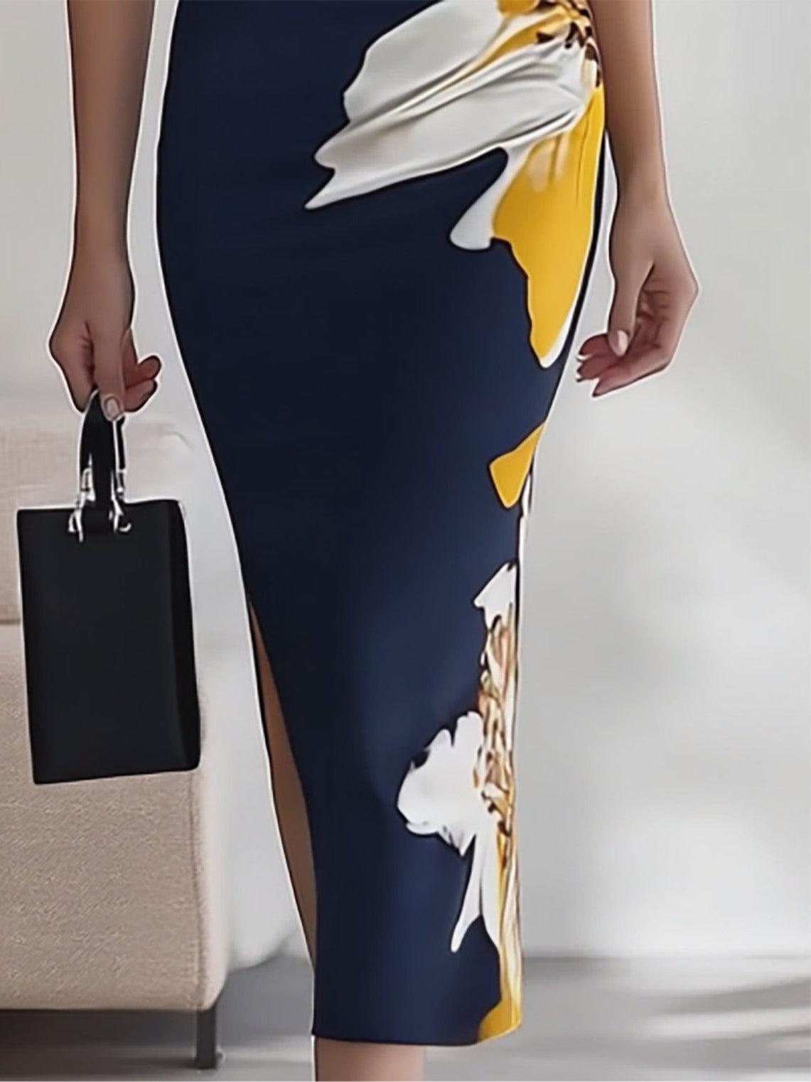 Élisa | Robe Midi Florale Élégante à Manches Courtes