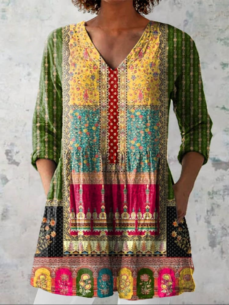 Charlotte | Chemise Ethnique Florale Vintage