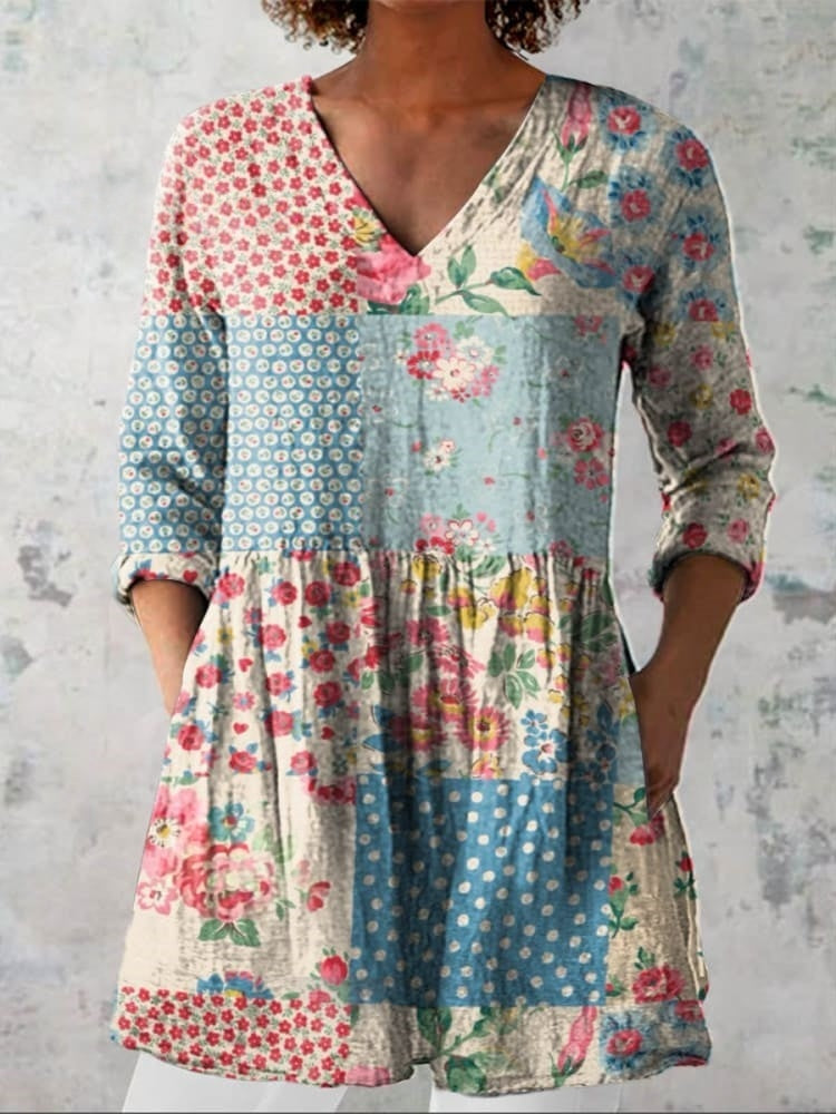Blandine | Chemise Florale Patchwork Vintage