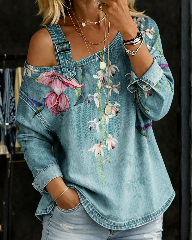 Kavelya™ | Denim Top Fleuri Style Féminin Élégant