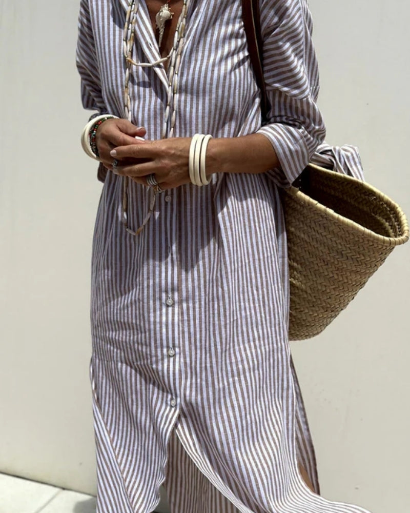 Pauline | Robe Chemise à Rayures Élégante