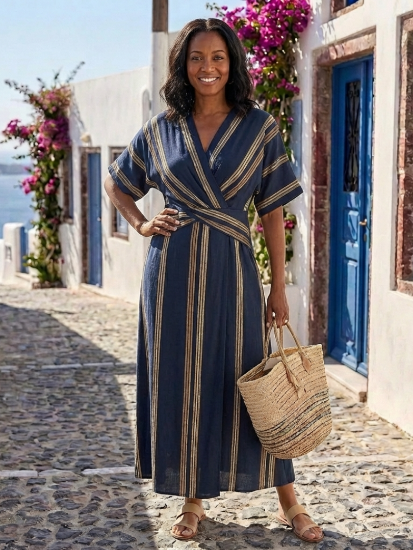 Marion | Robe Midi Portefeuille à Rayures