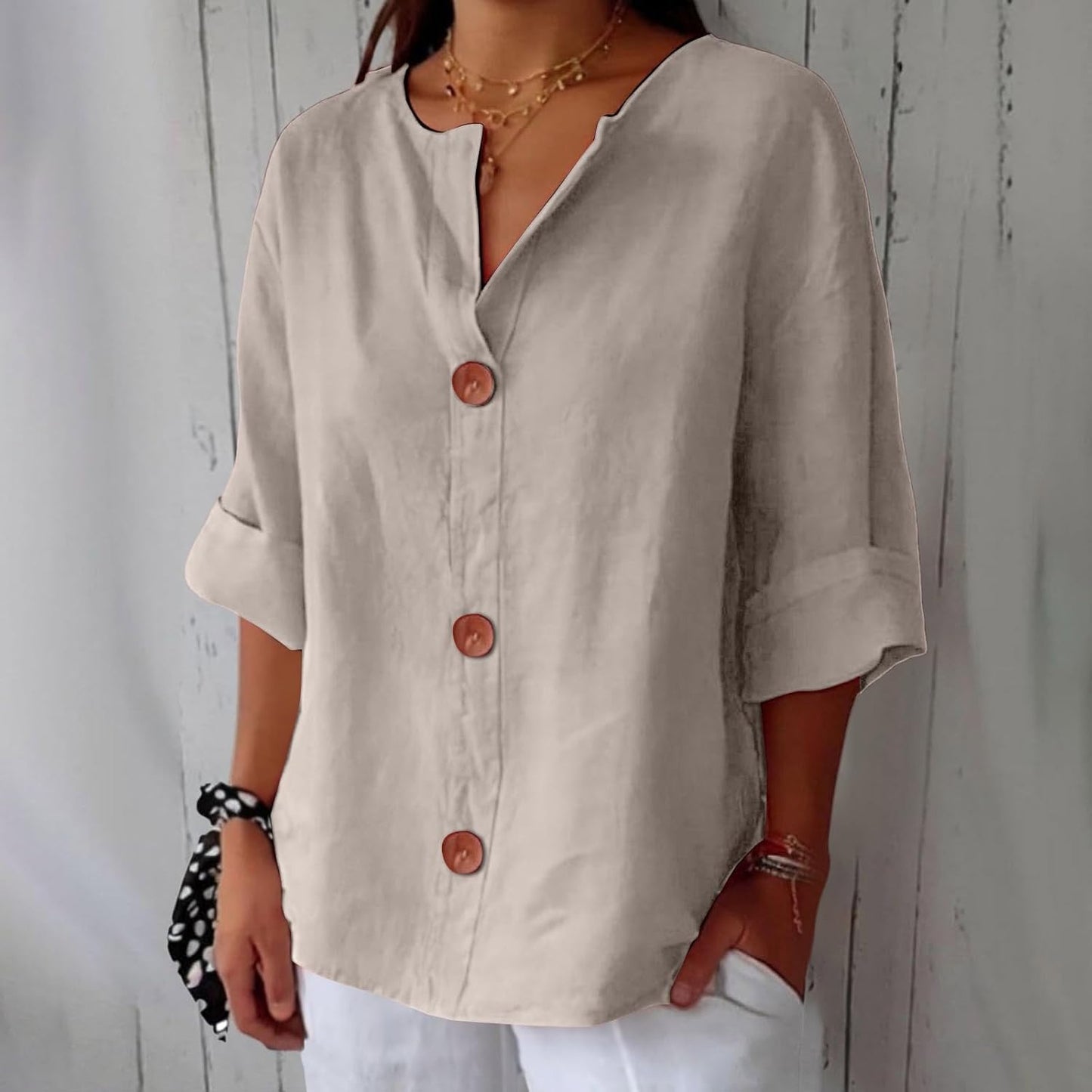 Juliette | Blouse Élégante Coupe Ample – Beige