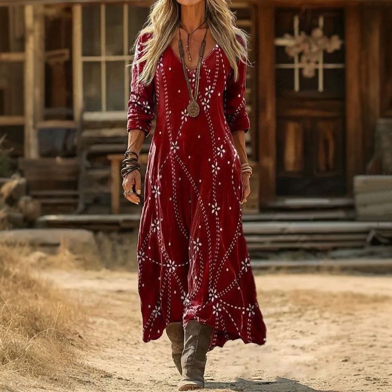 Mélanie | Robe Décontractée à Manches Longues Style Rétro