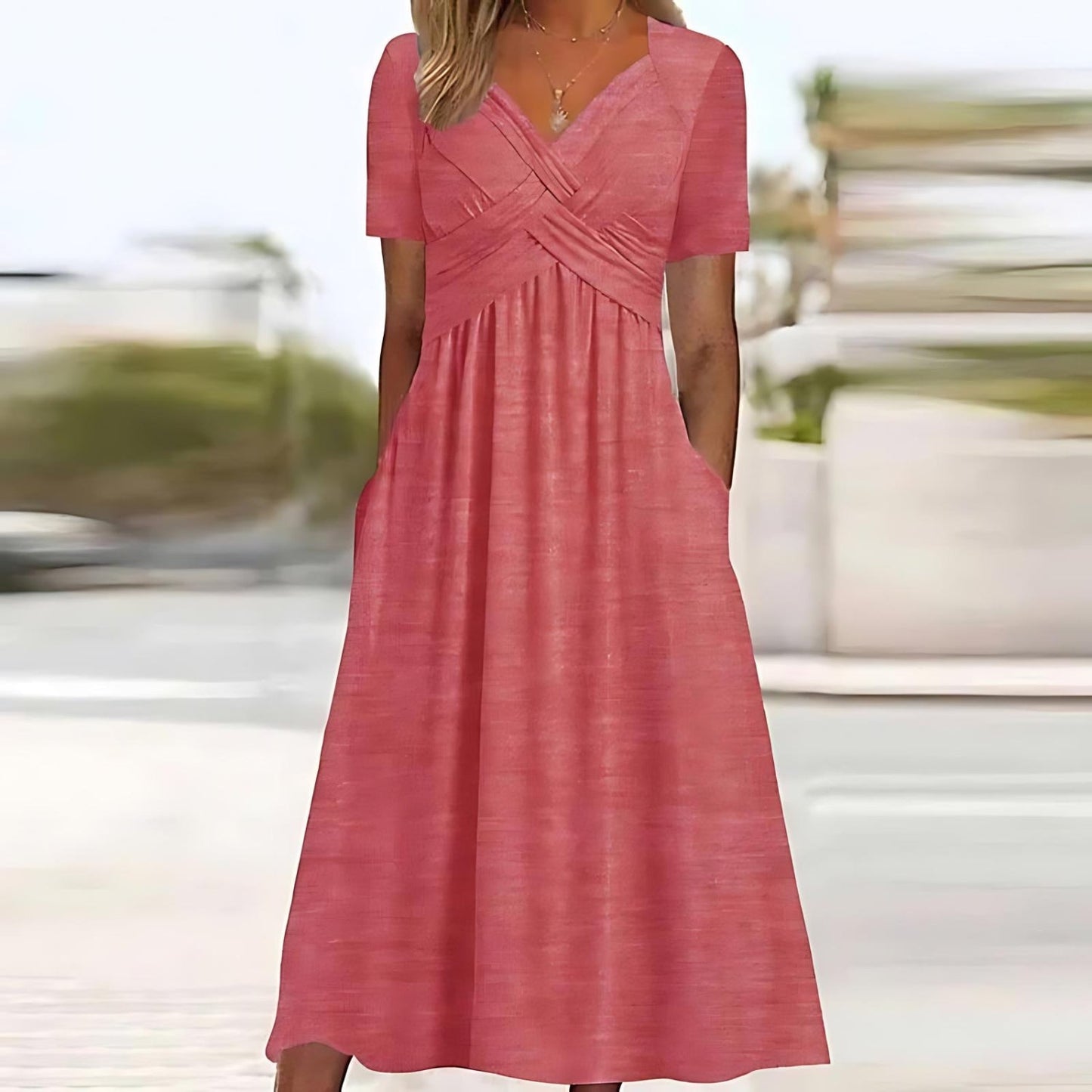 Nora | Robe Midi Évasée Élégante – Rose