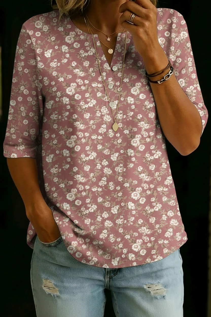 Julie | Haut Henley Floral Doux