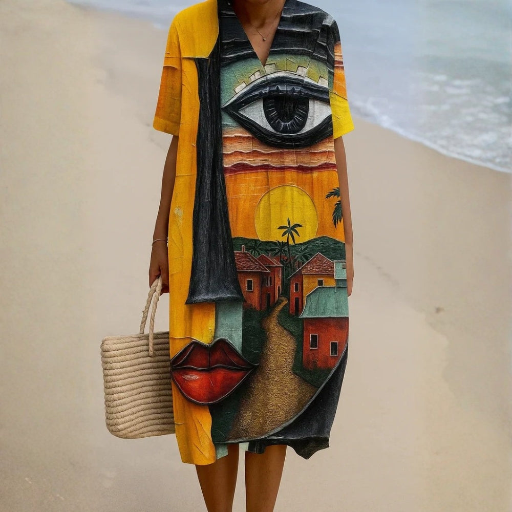 Valoria™ | Robe Midi Motif Art Illustré