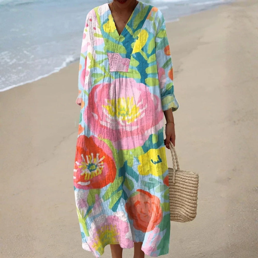 Rosélina™ | Robe Midi Motif Floral Créatif
