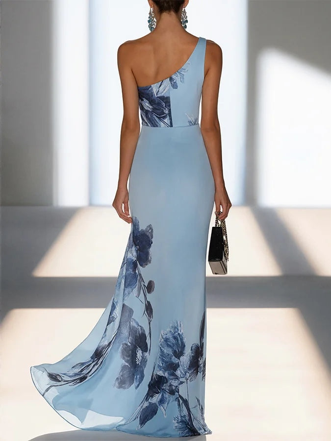 Lucie | Robe Maxi Imprimée à Épaules Dénudées