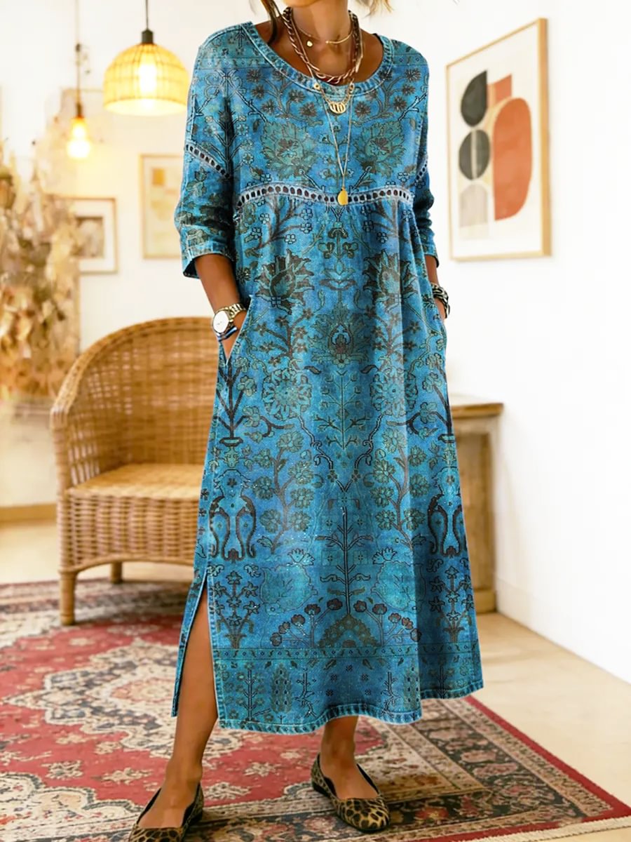 Lucie | Robe Imprimée Bleu Élégant