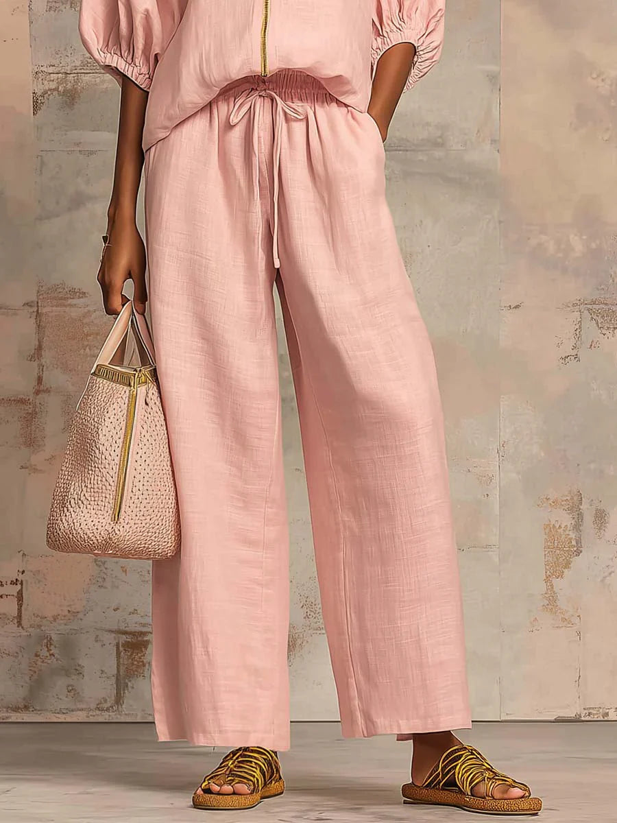 Élise | Ensemble Deux Pièces Chemise Décontractée et Pantalon Large