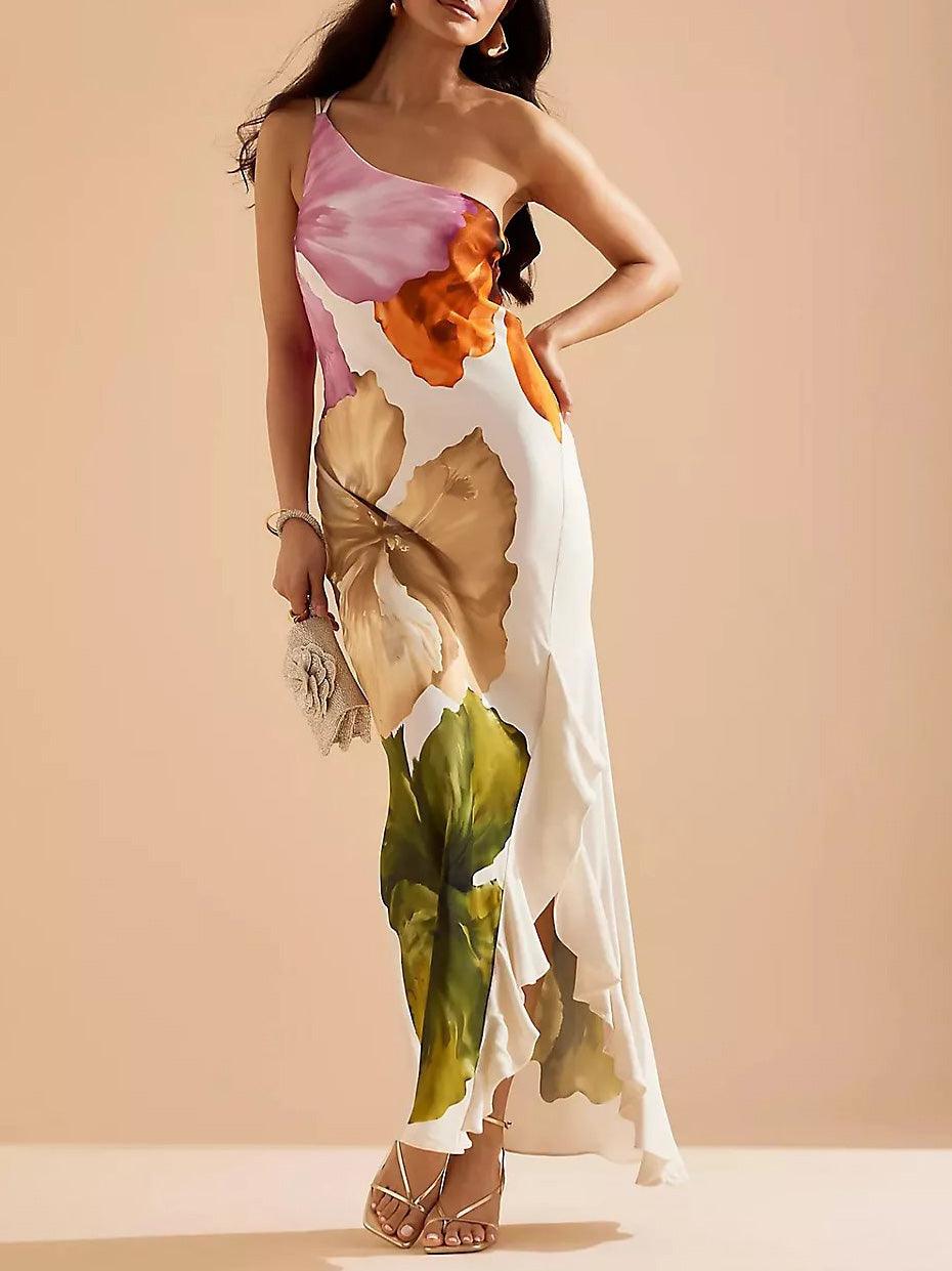 Océane | Robe Maxi Florale Élégante à Une Épaule