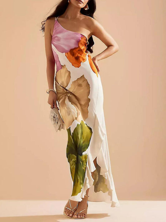 Océane | Robe Maxi Florale Élégante à Une Épaule