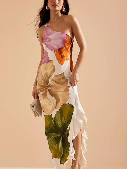 Océane | Robe Maxi Florale Élégante à Une Épaule