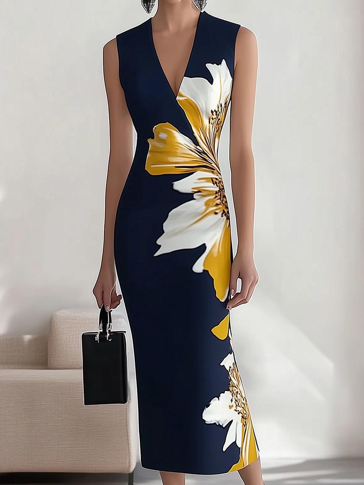 Élisa | Robe Midi Florale Élégante à Manches Courtes