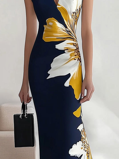 Élisa | Robe Midi Florale Élégante à Manches Courtes