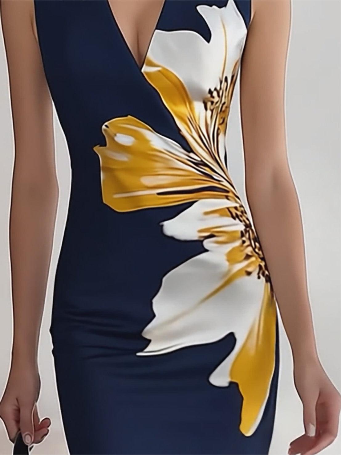 Élisa | Robe Midi Florale Élégante à Manches Courtes
