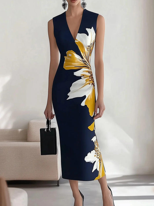 Élisa | Robe Midi Florale Élégante à Manches Courtes