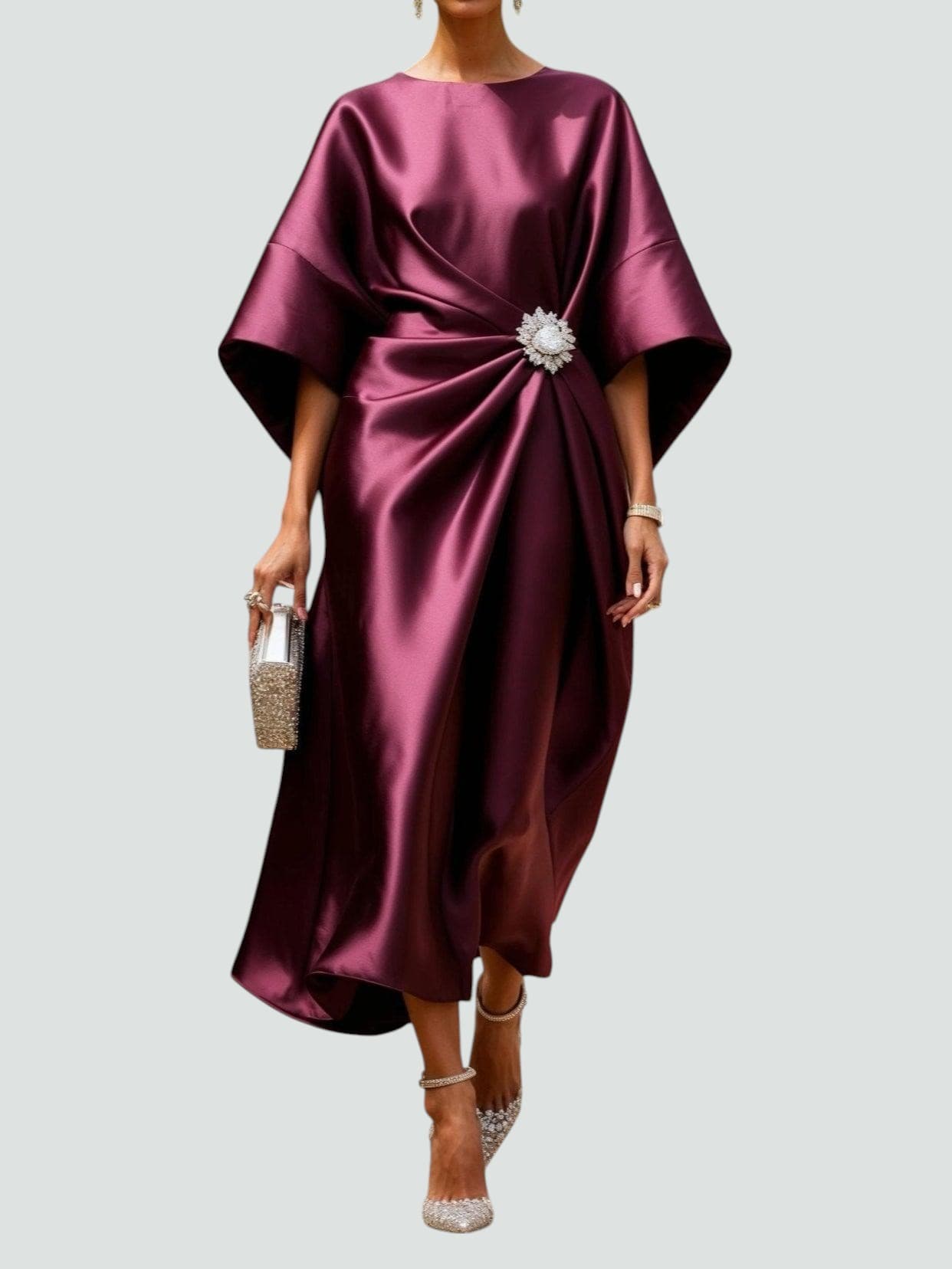 Évarise™ | Robe Longue Drapée Broche