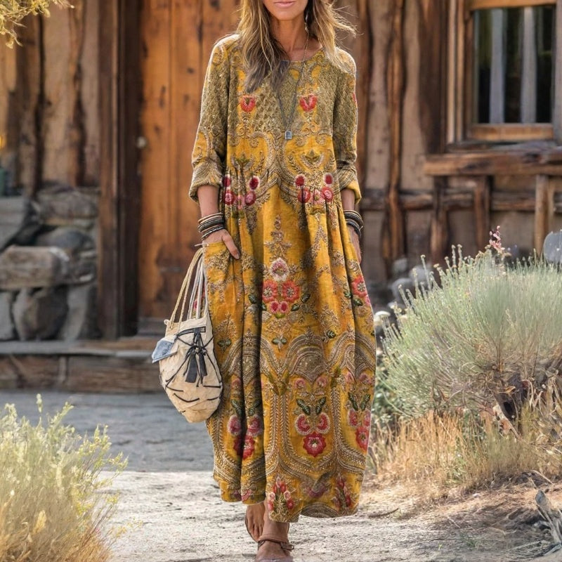 Inès | Robe Décontractée Style Rétro à Manches Longues