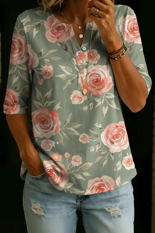 Sabine | Haut Henley Floral Vintage