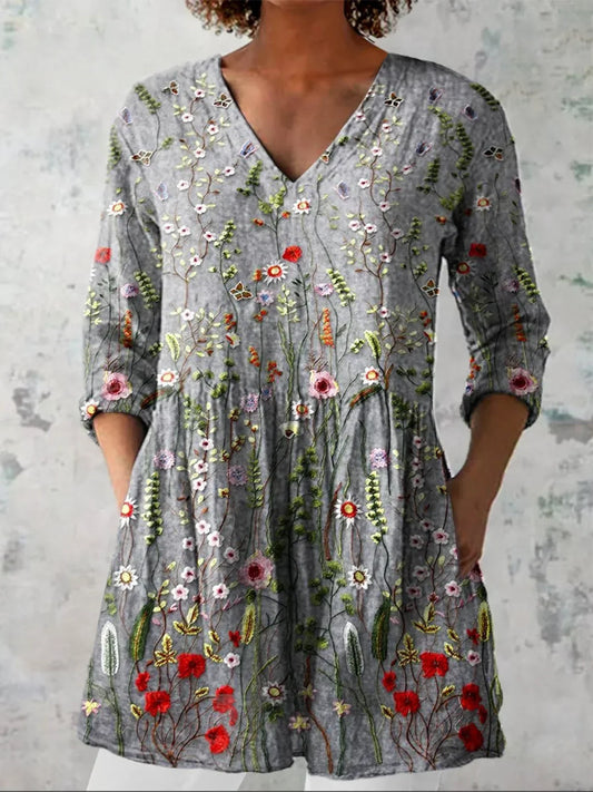 Bérénice | Chemise Décontractée à Motif Floral Artistique Vintage