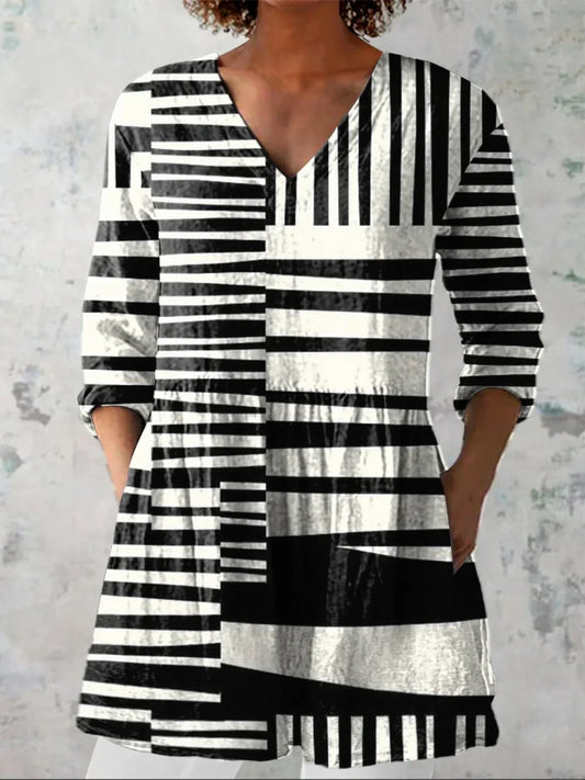 Estelle | Chemise Artistique à Motif Abstrait Rayé
