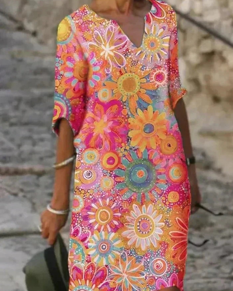 Élodie | Robe Midi Florale Éclatante