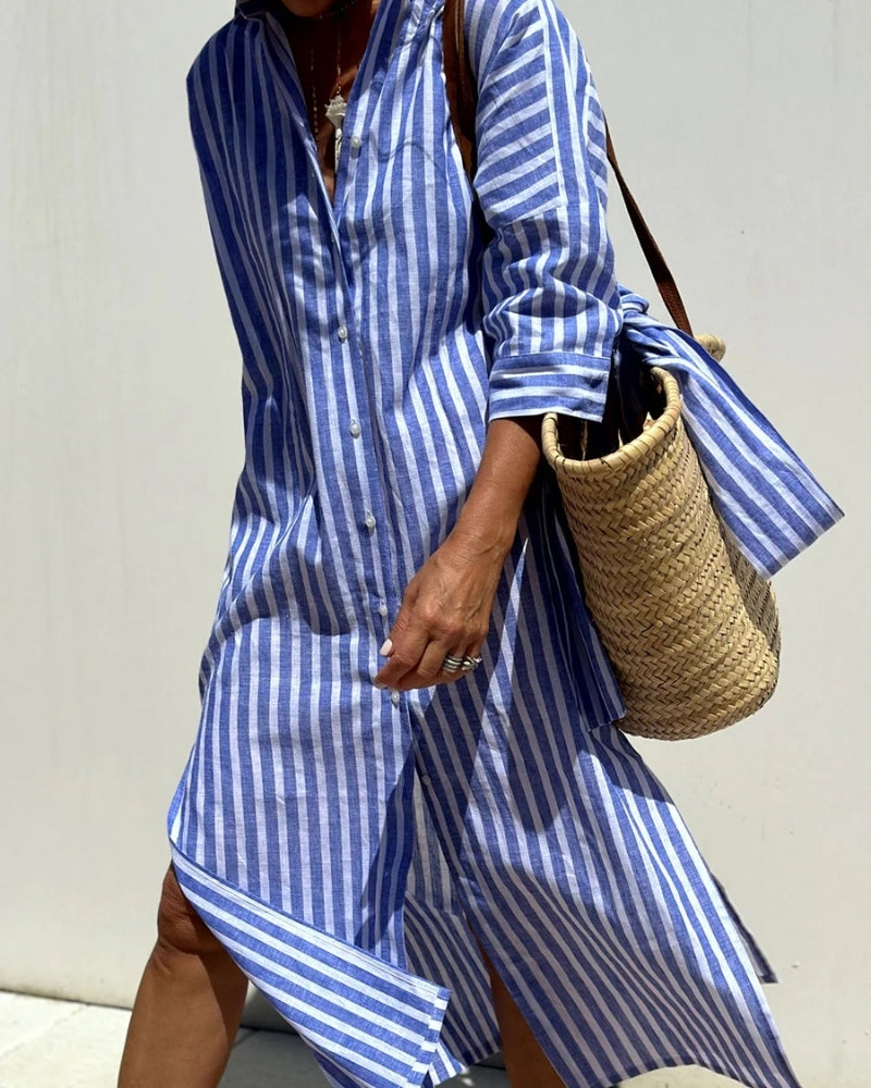 Pauline | Robe Chemise à Rayures Élégante