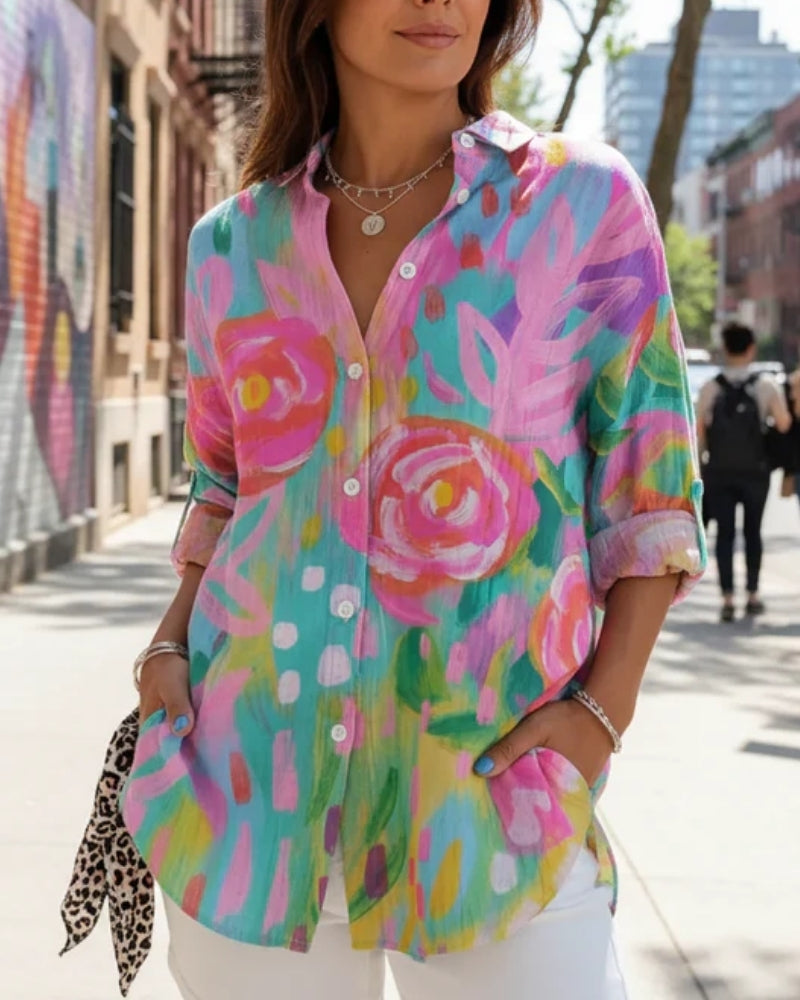 Élodie | Blouse à Motif Coloré à Boutons