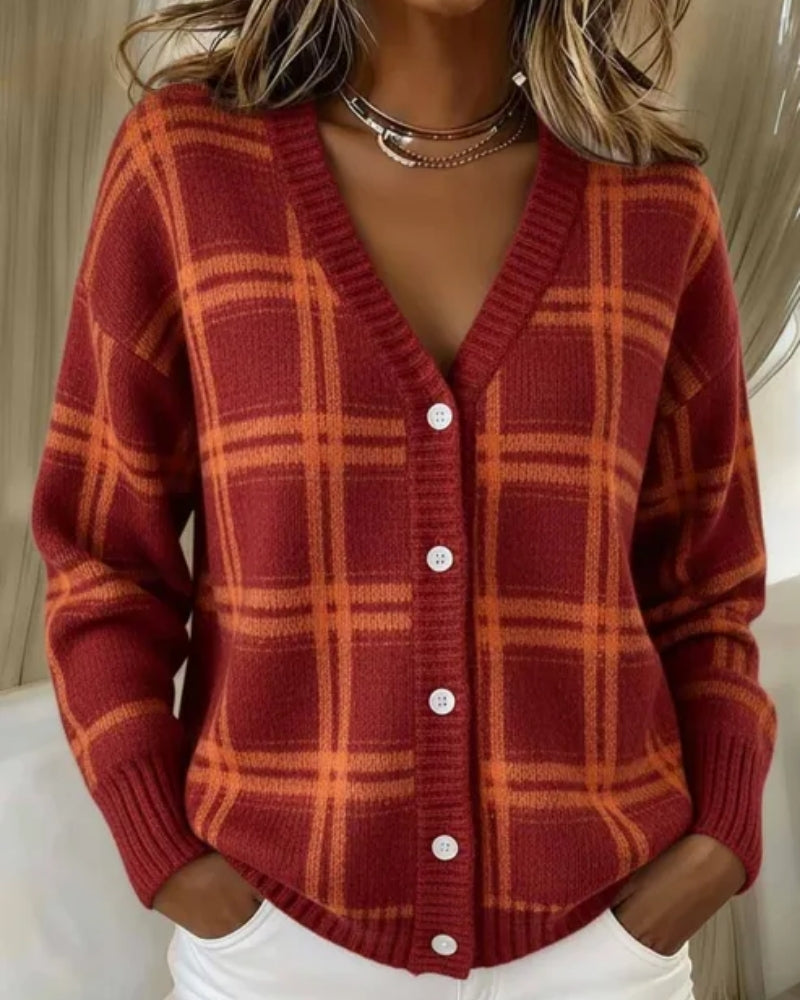 Inès | Cardigan Élégant à Motif Carreaux