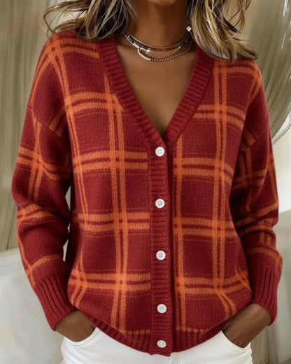 Inès | Cardigan Élégant à Motif Carreaux