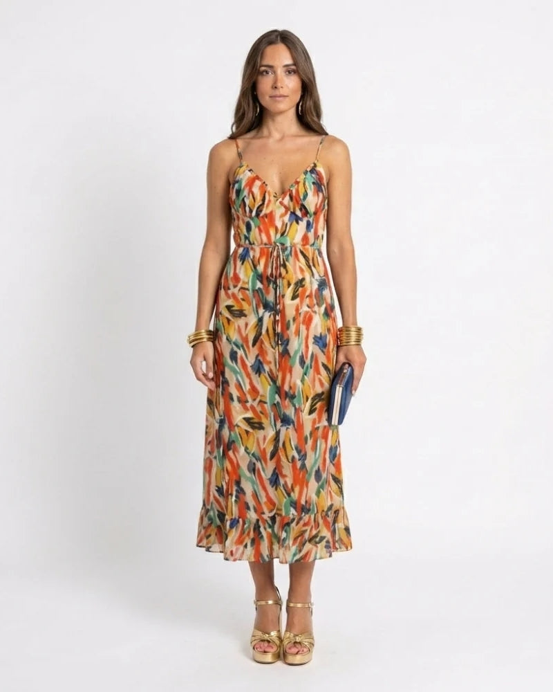 Sarah | Robe Midi à Bretelles Imprimée
