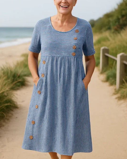 Mélanie | Robe Midi à Rayures Élégante