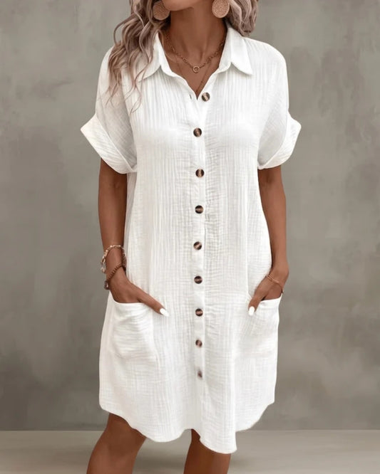Marion | Robe Chemise Confortable à Boutons