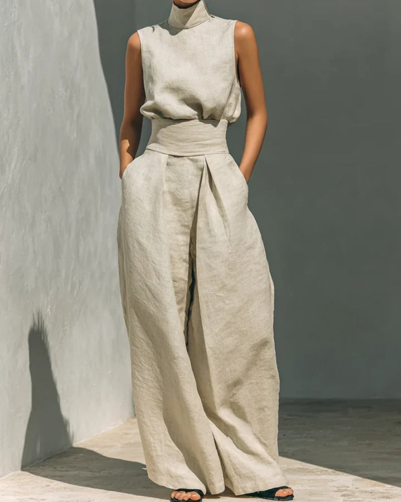 Louise | Ensemble Minimaliste Blouse Sans Manches et Pantalon Large