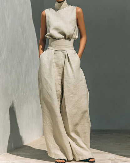 Louise | Ensemble Minimaliste Blouse Sans Manches et Pantalon Large