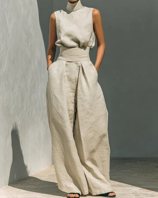 Louise | Ensemble Minimaliste Blouse Sans Manches et Pantalon Large