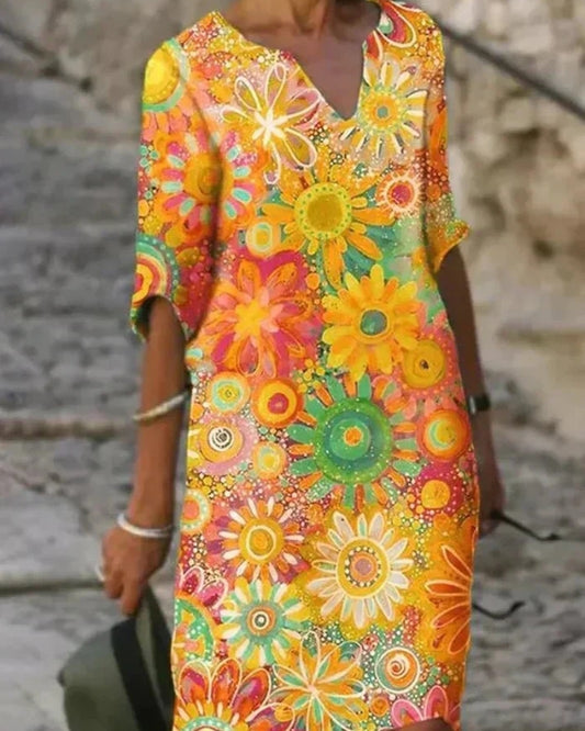 Élodie | Robe Midi Florale Éclatante