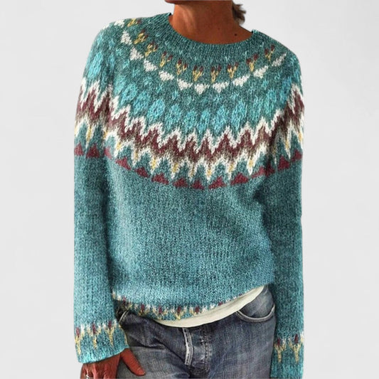 Nadège™ | Pull Bleu Géométrique Nordique