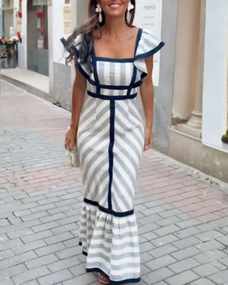 Jeanne | Robe Maxi à Rayures Rétro