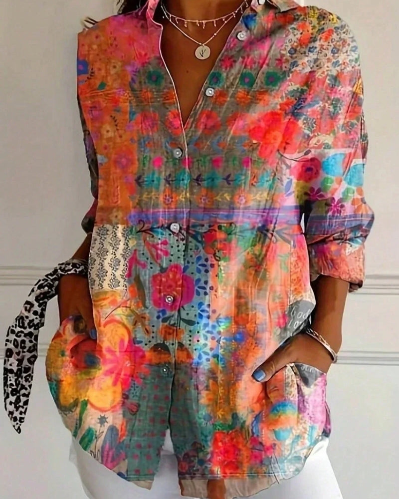 Élodie | Blouse à Motif Coloré à Boutons