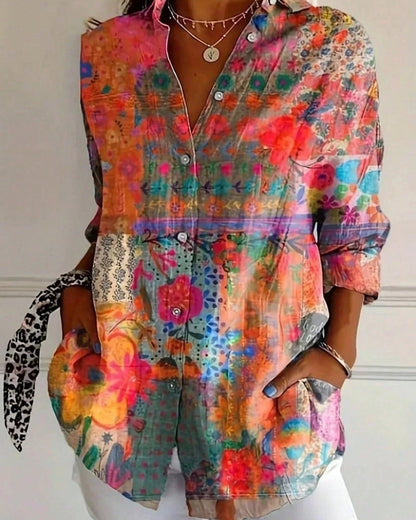 Élodie | Blouse à Motif Coloré à Boutons