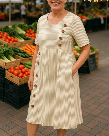 Mélanie | Robe Midi à Rayures Élégante