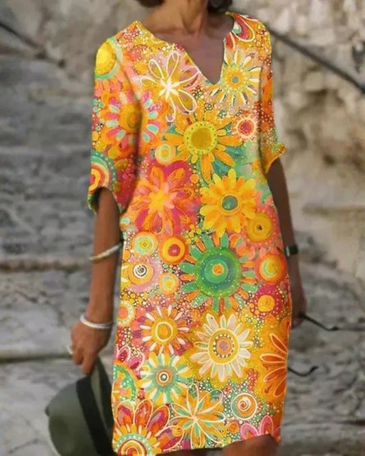 Élodie | Robe Midi Florale Éclatante