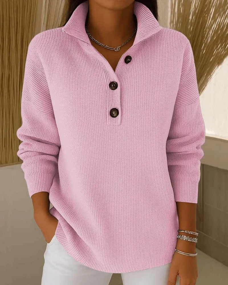 Élise | Pull Élégant à Col et Boutons