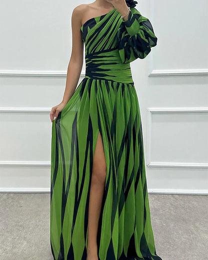 Sarah | Robe Maxi Élégante à Rayures Une Épaule