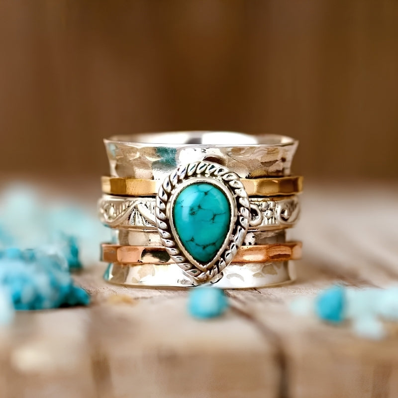 Pauline | Bague Élégante à Motif Turquoise Incrusté