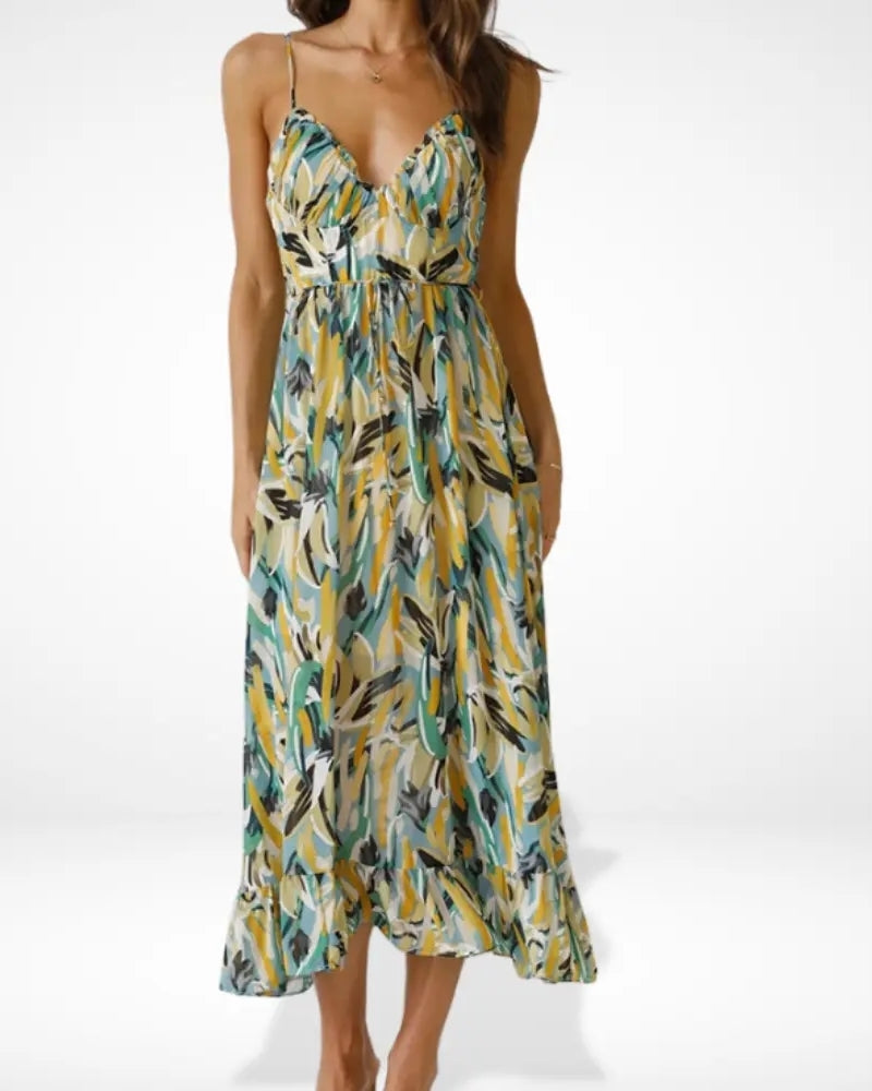 Sarah | Robe Midi à Bretelles Imprimée