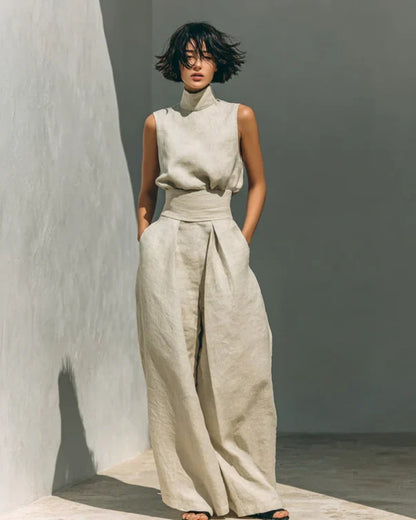 Louise | Ensemble Minimaliste Blouse Sans Manches et Pantalon Large